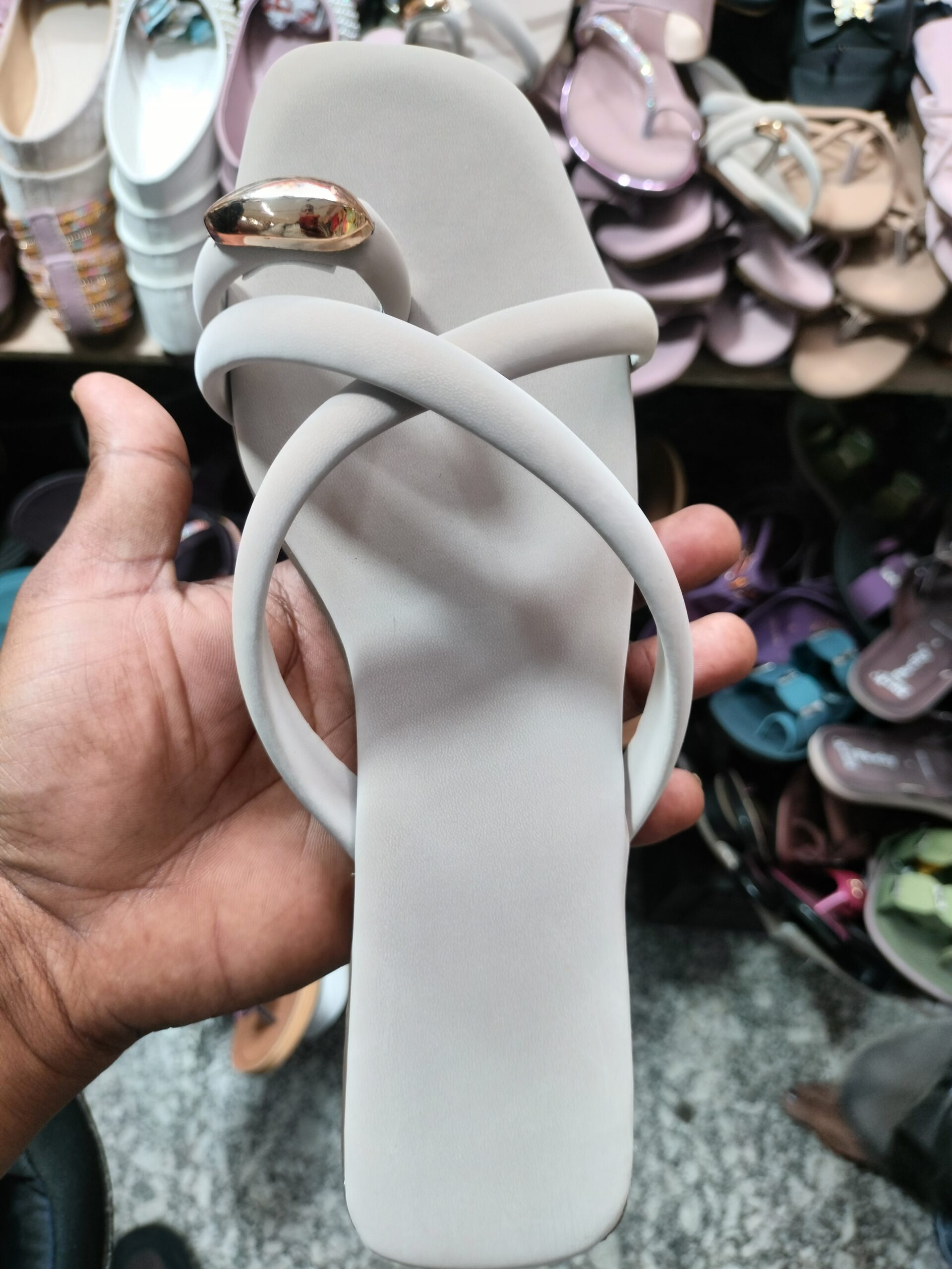 Anganhub Women's Chic Nude Criss-Cross Flat Sandals with Metallic Embellishment