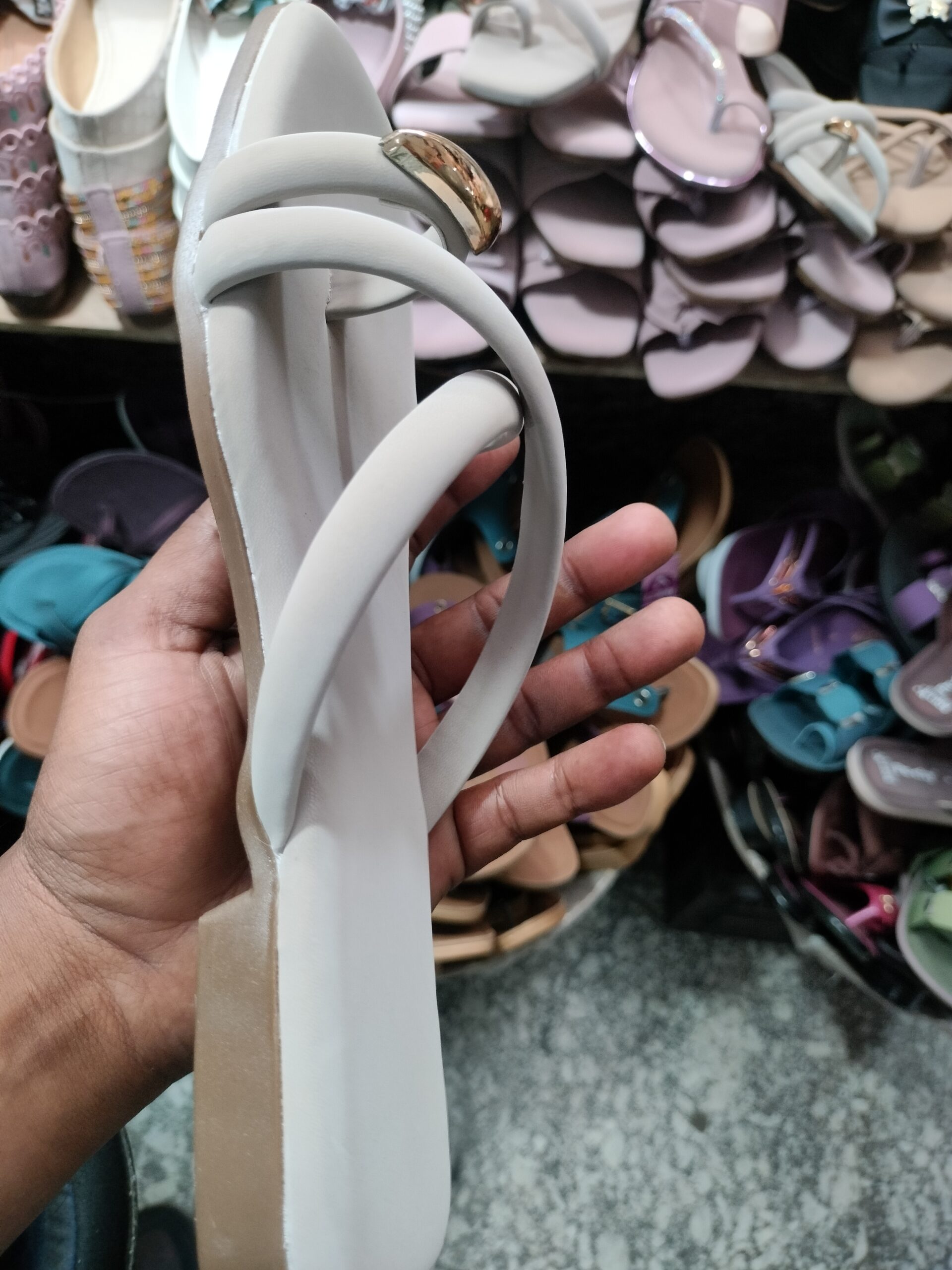 Anganhub Women's Chic Nude Criss-Cross Flat Sandals with Metallic Embellishment - Image 2